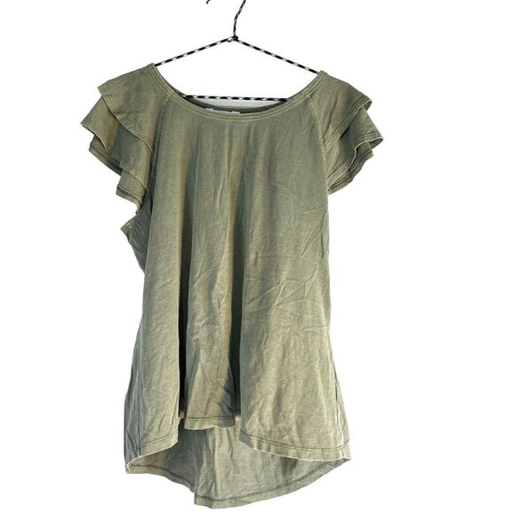 Time and Tru Tops - Time and Tru Womens Hi Lo Tee Top Ruffle Cap Sleeve Green Size L 12-14